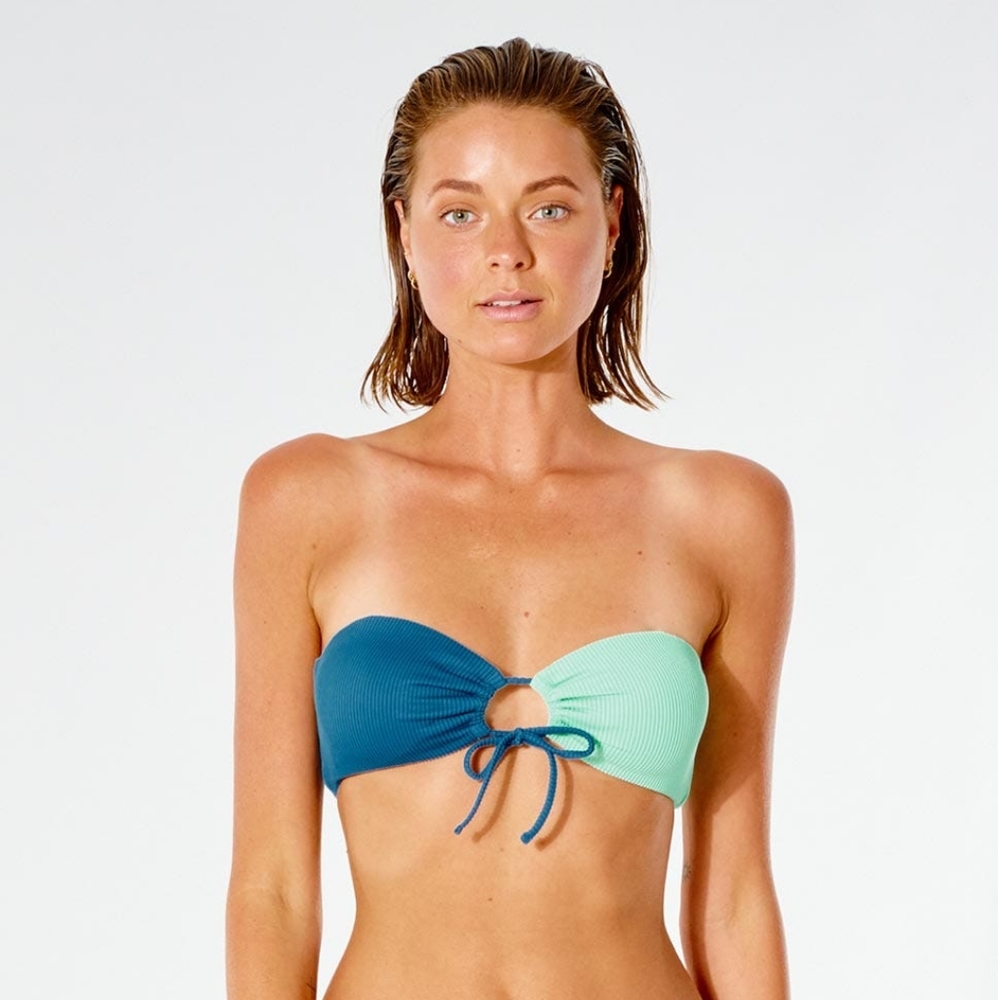 Rip Curl Blue and Green Color Block Bandeau Bikini